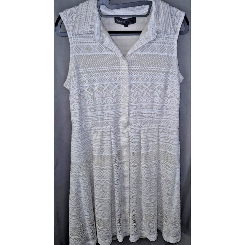 Donna Ricco Ivory lace fit & flare dress sleeveless button front sz 8
